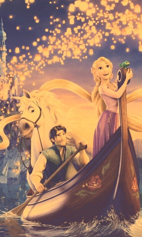 Рапунцель принц и конь в лодке обои