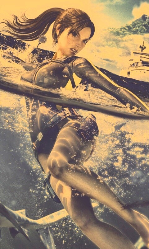 Лара Крофт против акул обои