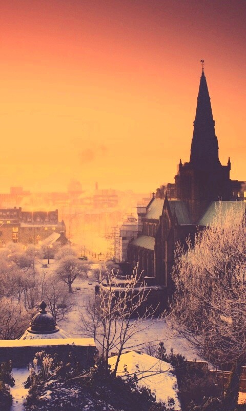 Закатный город зимой обои