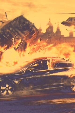 Погоня за горящей машиной обои