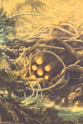 Космический корабль в джунгялх обои