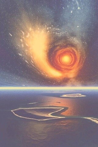 Красная дыра над океаном обои