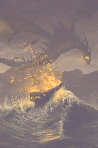 Дракон нападает на корабль обои
