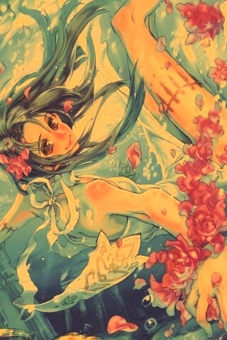 Девушка из аниме под водой обои