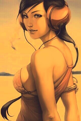 Девушка в наушниках обои