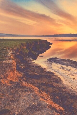 Озеро на закате обои