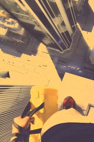 Фейт на краю небоскреба обои