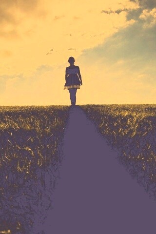 Силуэт девочки на поле обои