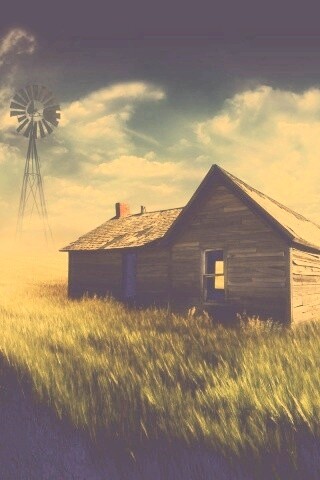 Домик в поле обои