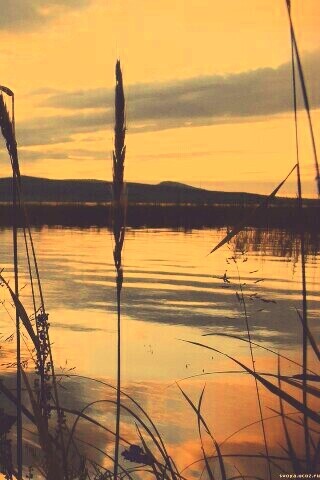 Закат на озере обои