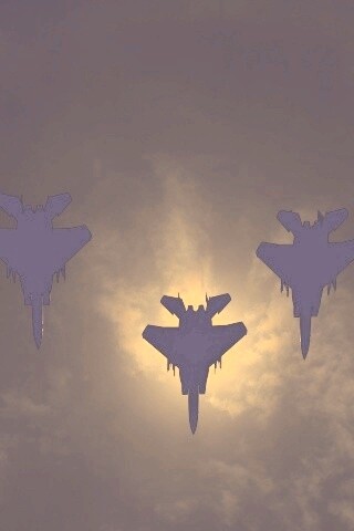 Ряд истрибителей на фоне солнца обои