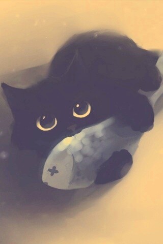 Кот с рыбкой обои