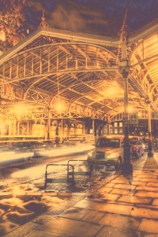 Город под фонарями обои