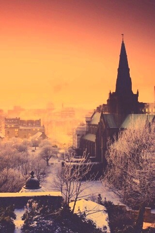 Закатный город зимой обои