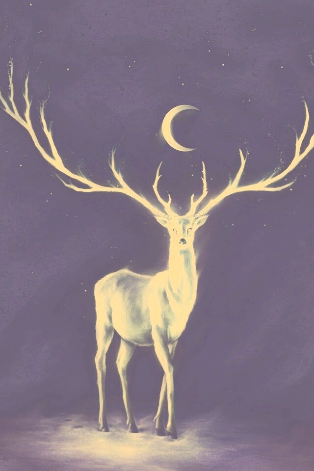 Олень в лунном свете обои