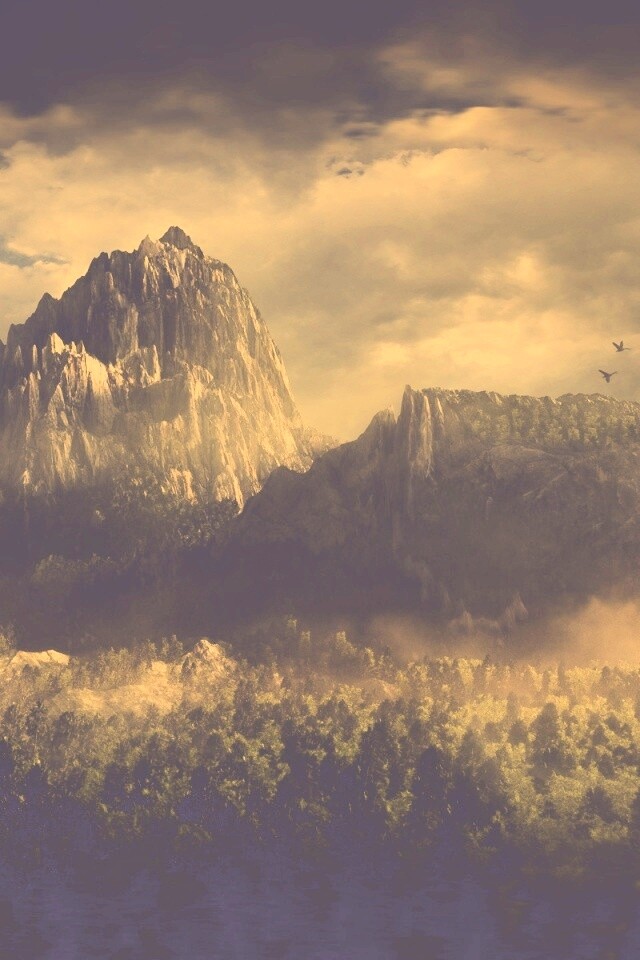 Горы посреди джунглей обои