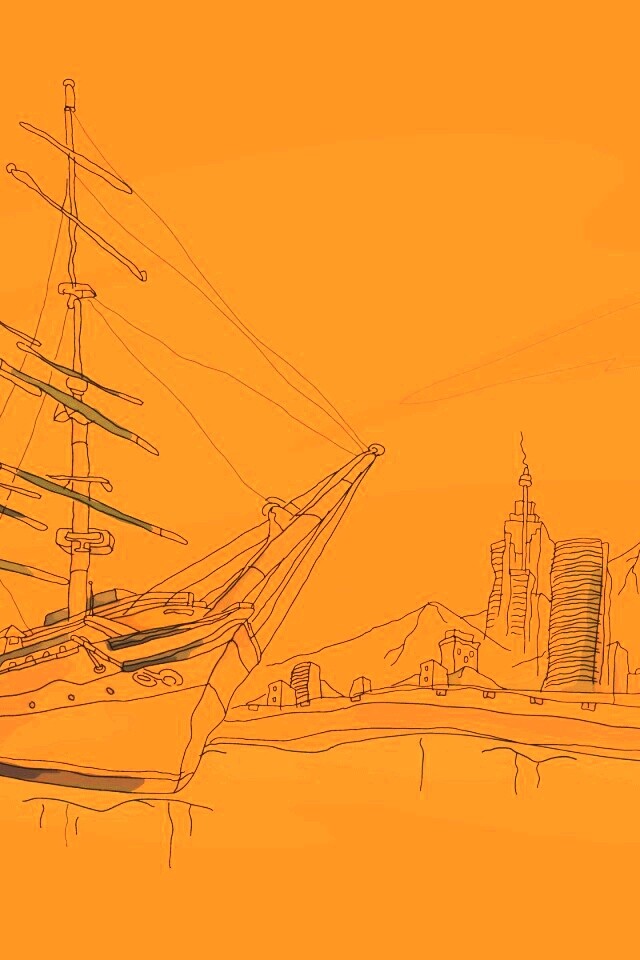 Парусник у города обои