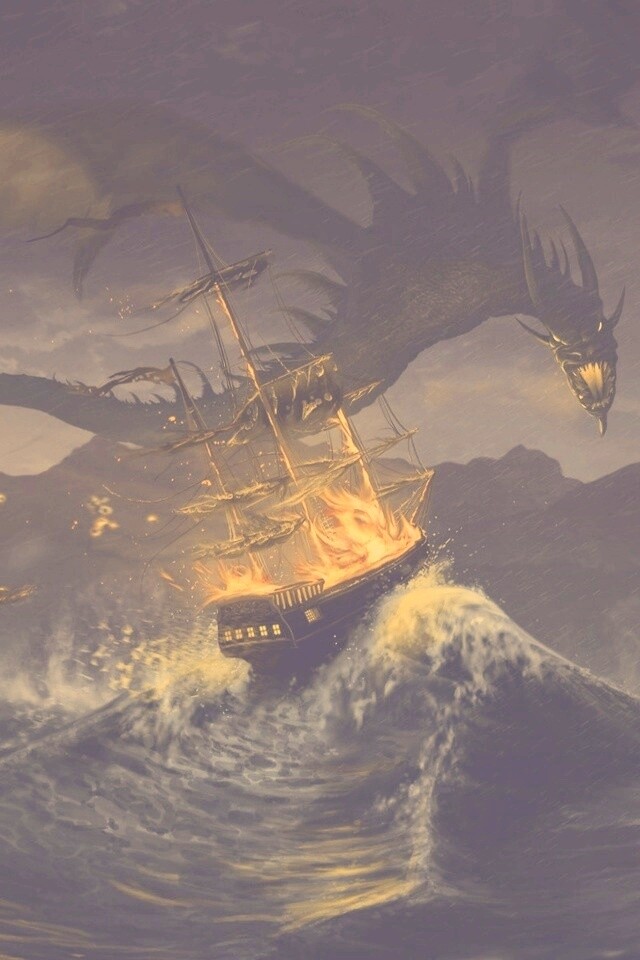 Дракон нападает на корабль обои