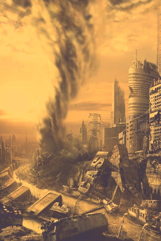 Торнадо в разрушенном городе обои