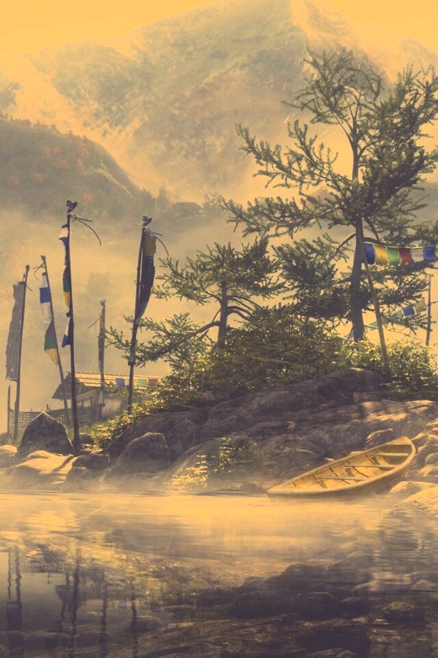 Каменистый берег в тумане обои