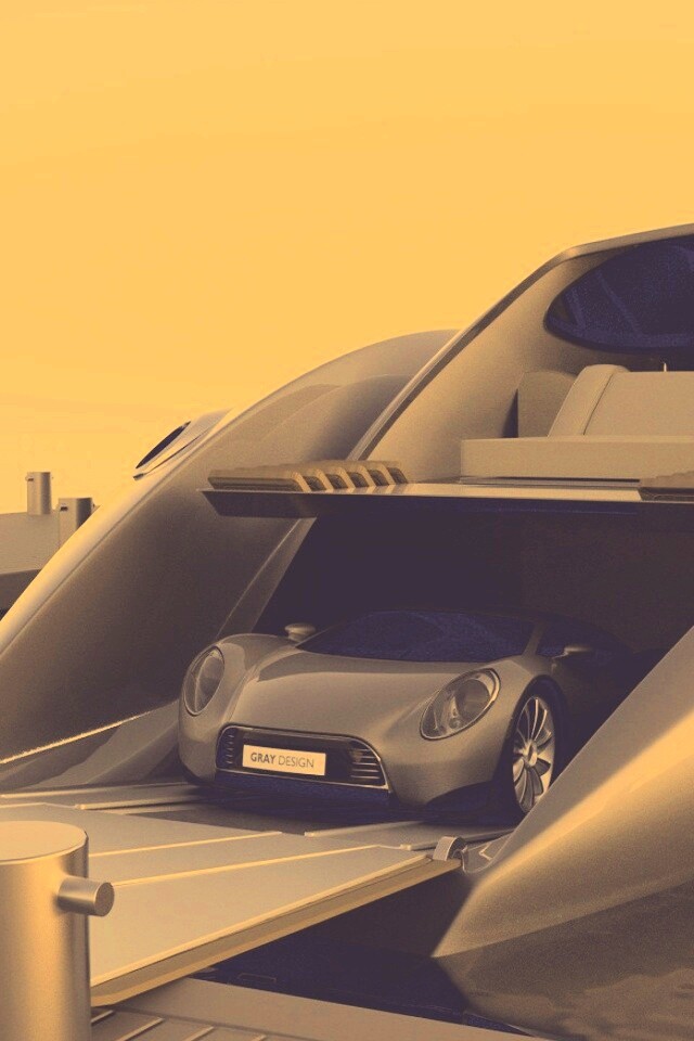 Яхта с автомобилем на борту обои