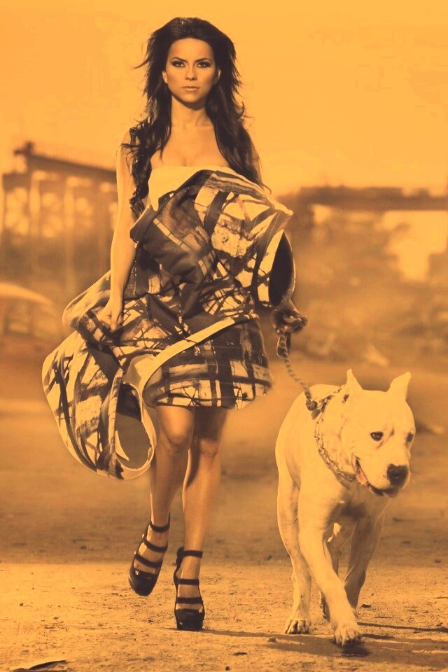 Девушка с питбулем обои