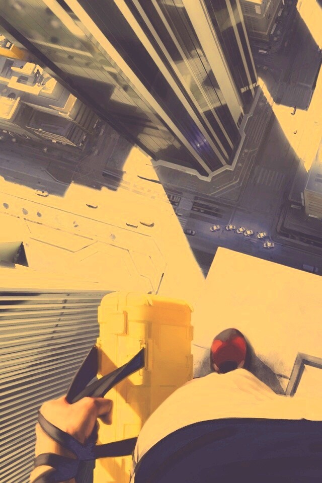 Фейт на краю небоскреба обои