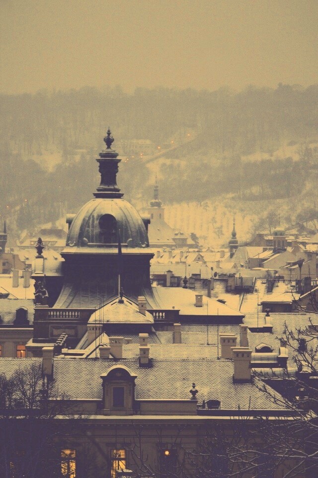 Город зимой обои