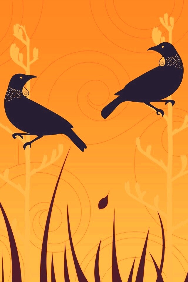 Векторные стилизованные птицы на ветках дерева обои