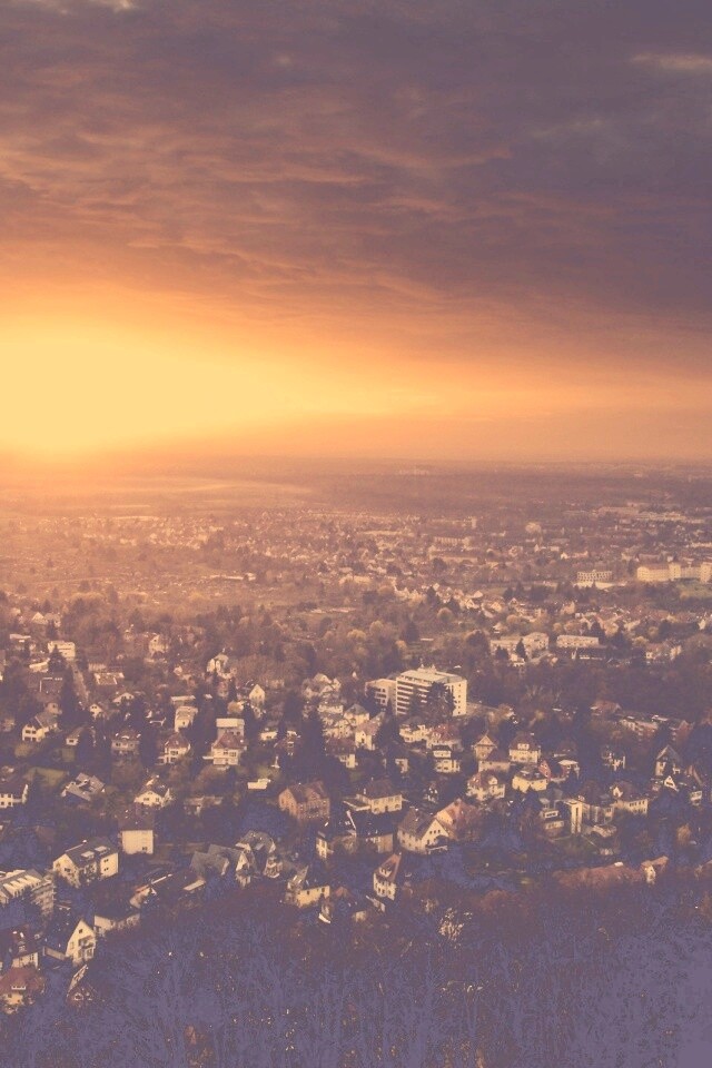 Закат над городом обои