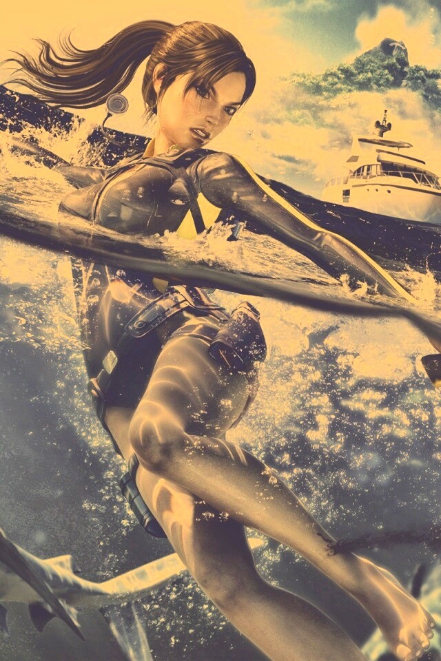 Лара Крофт против акул обои