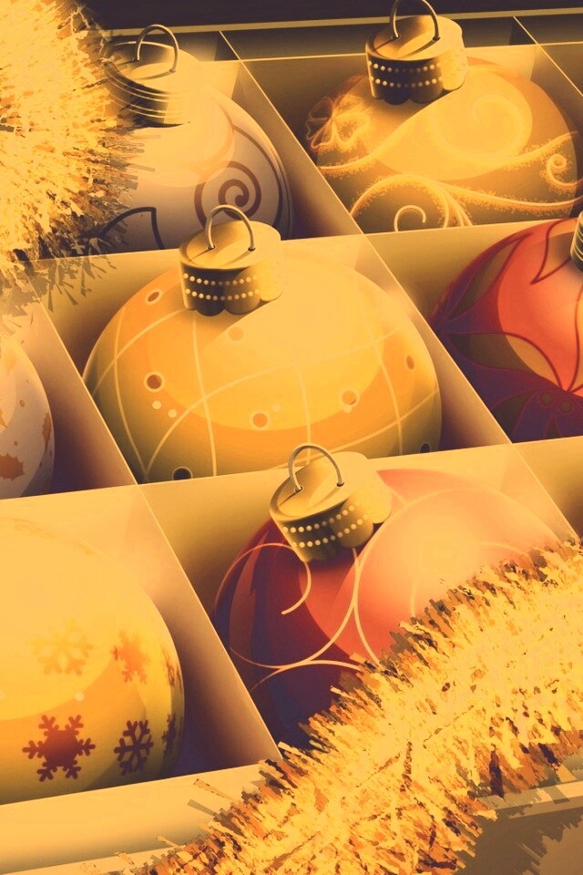 Елочные игрушки в коробке обои