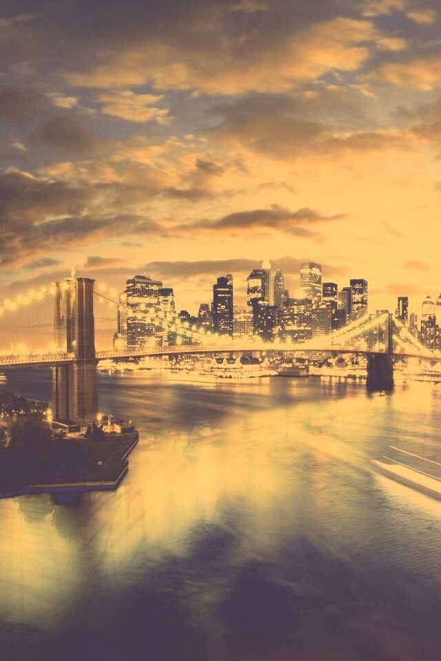 Мост в Нью-Йорке ночью обои