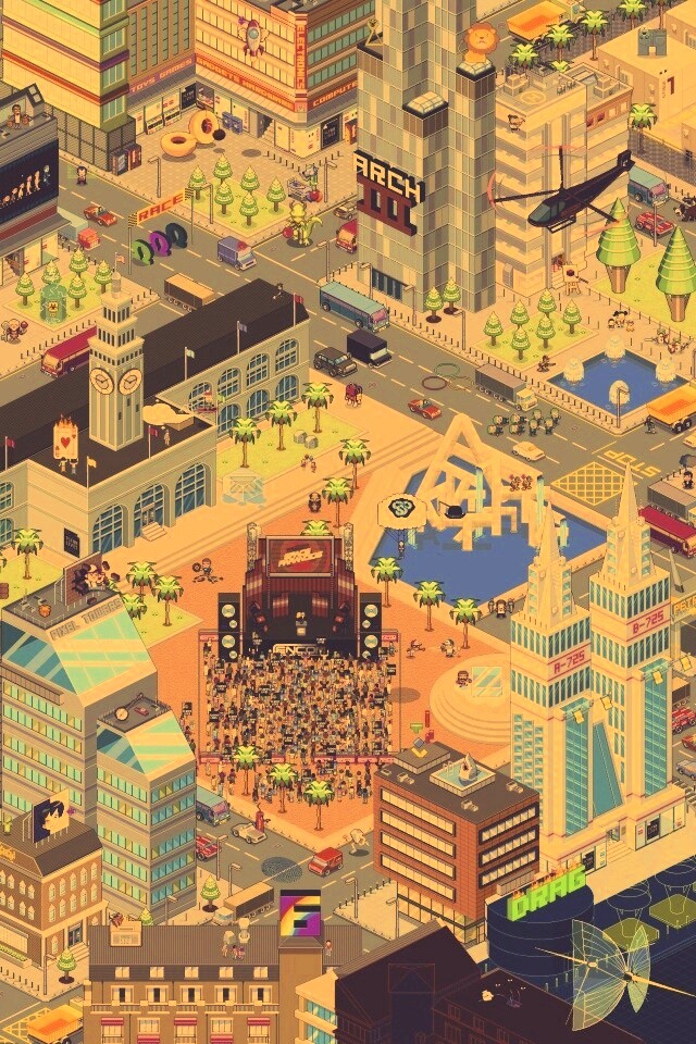 Пиксельный город обои