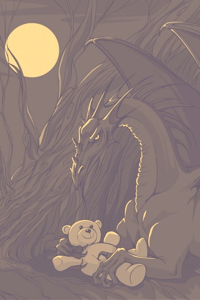 Дракон с любимой игрушкой обои