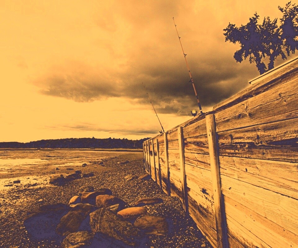 Отлив у деревянной набережной обои