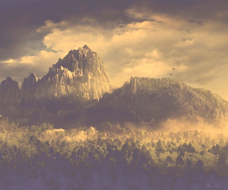 Горы посреди джунглей обои