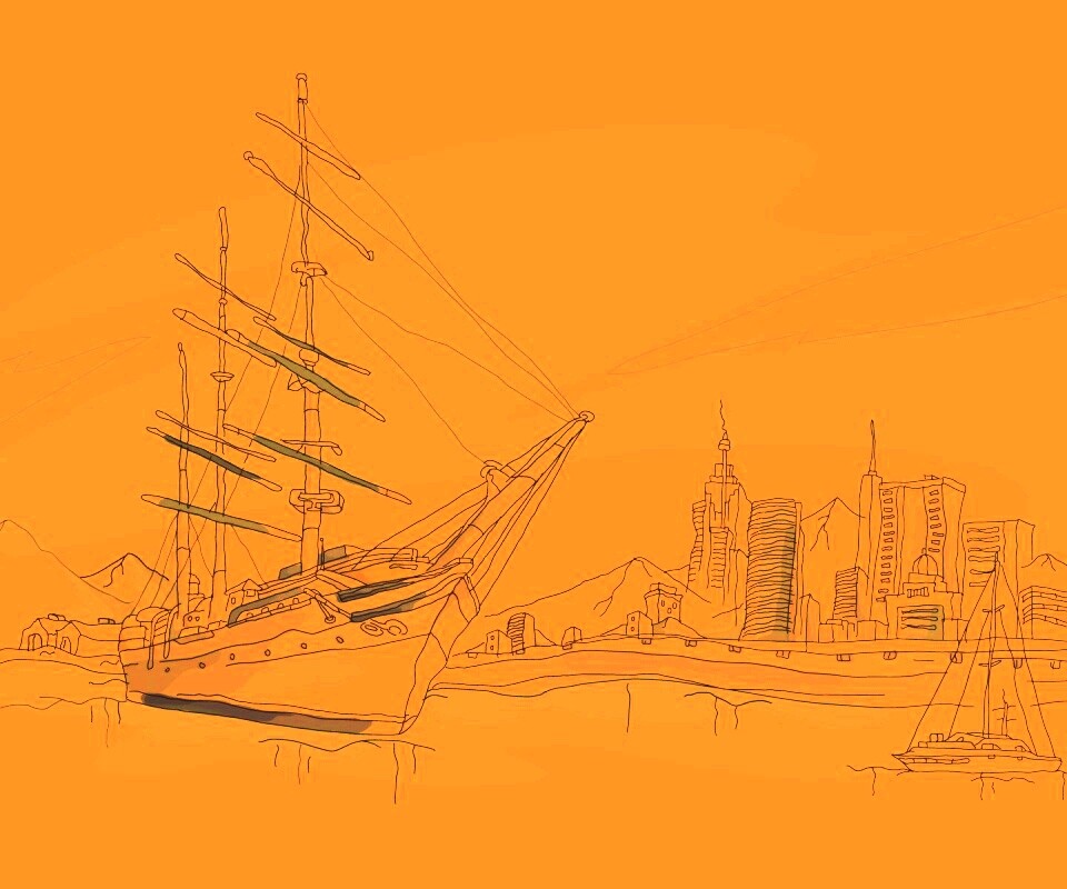 Парусник у города обои