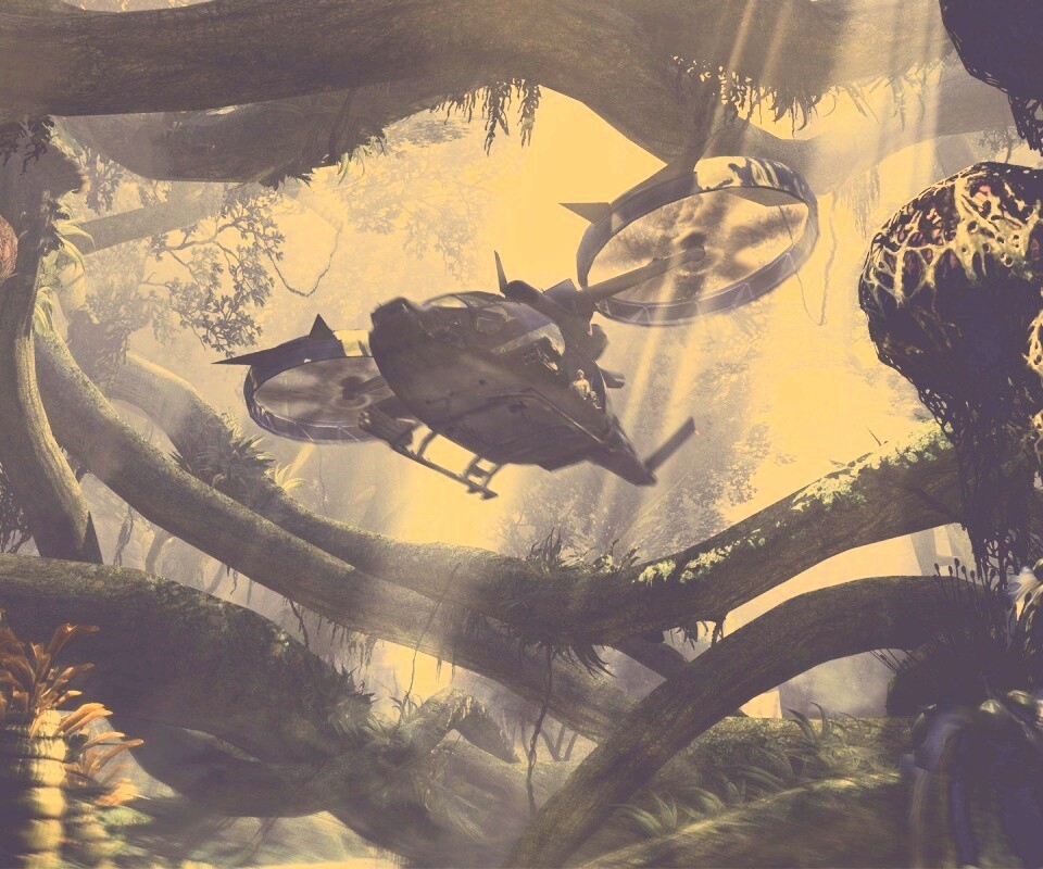 Вертолет в инопланетных джунглях обои