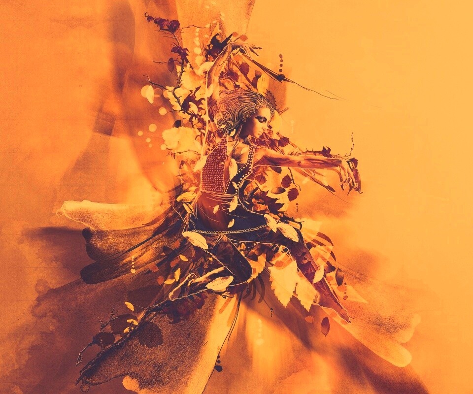 Девушка танцует в листьях обои
