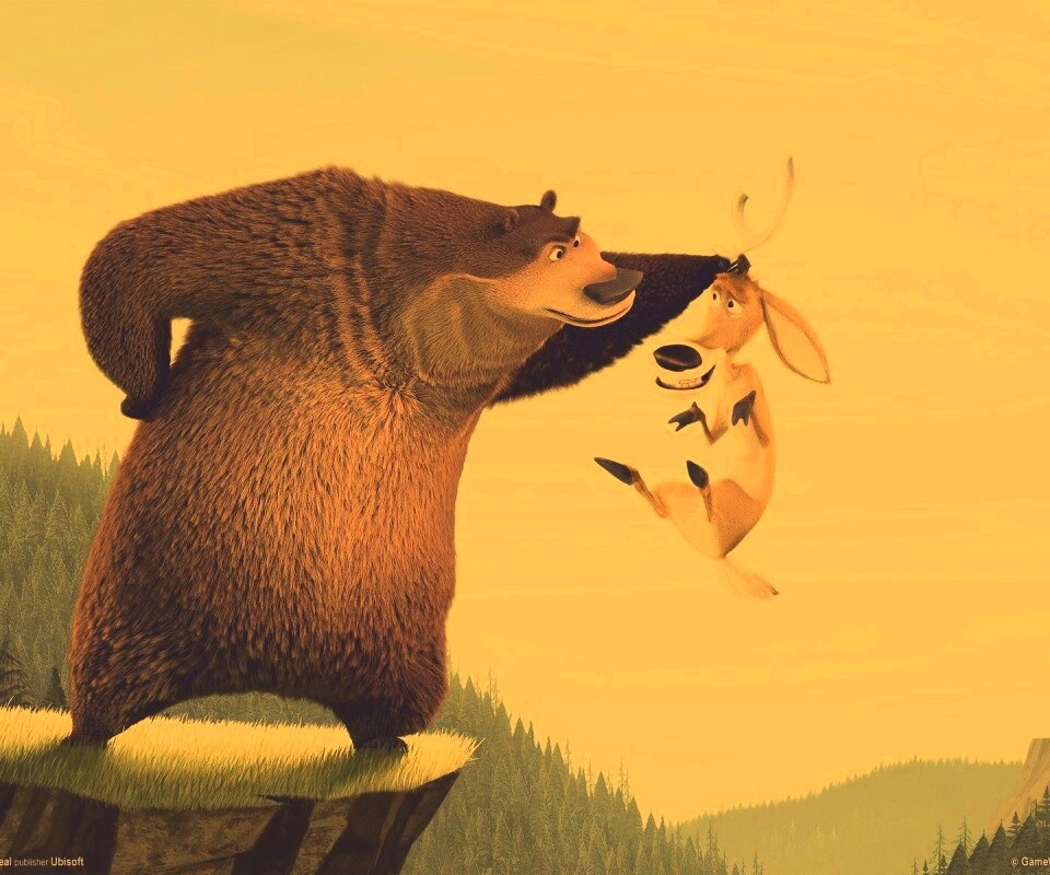 Медведь прессует оленя обои