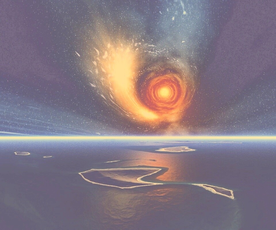 Красная дыра над океаном обои