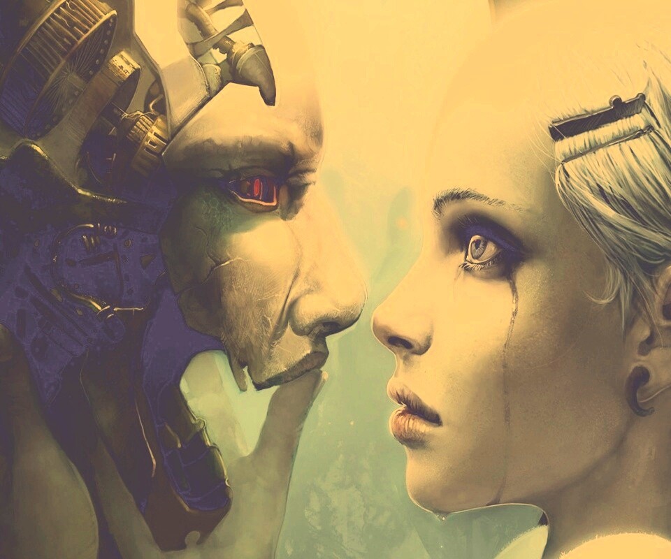 Девушка и робот обои