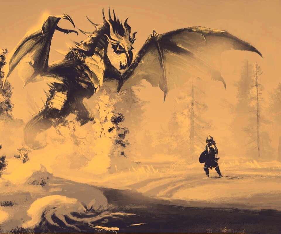 Скайрим: битва с ледяным драконом обои