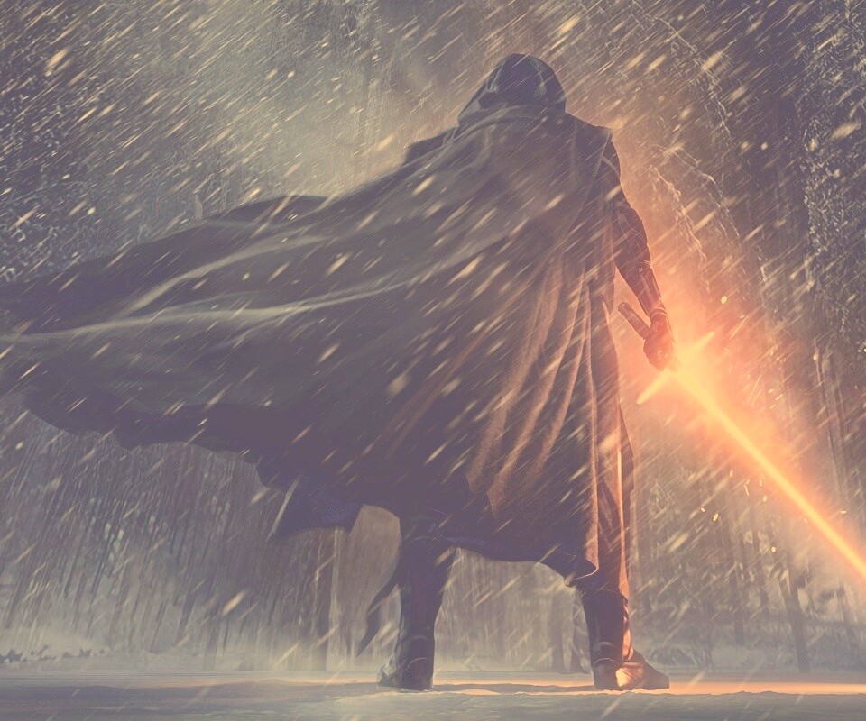 Кайло Рен в зимнем лесу обои