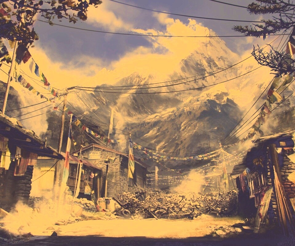 Загороженная улица в горах обои