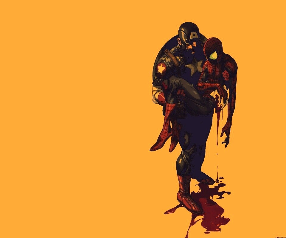 Капитан Америка и раненный Человек-паук обои