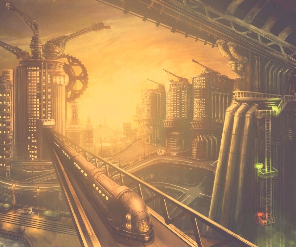 Город из мира стимпанк обои