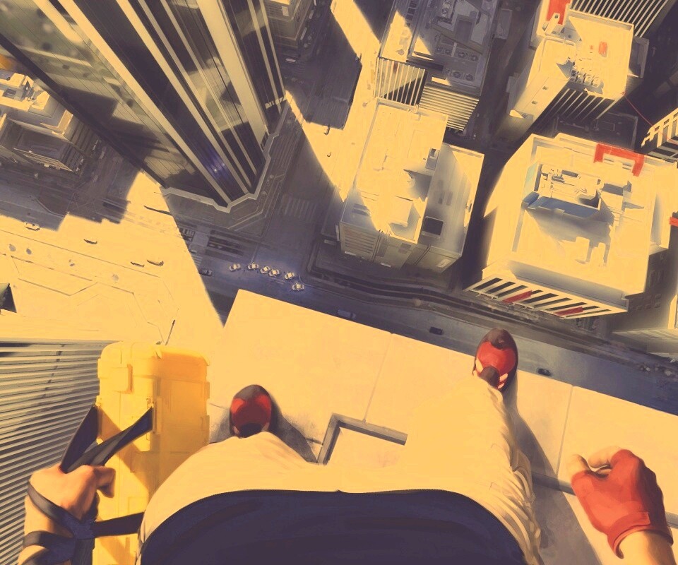 Фейт на краю небоскреба обои