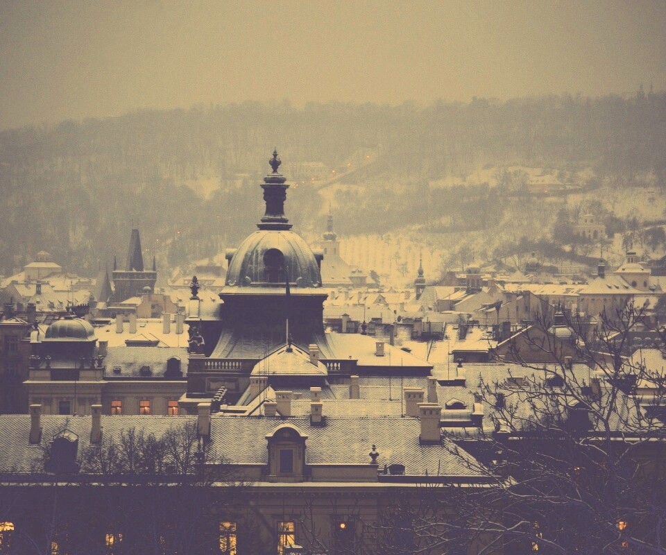 Город зимой обои